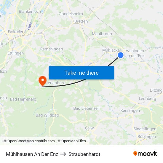 Mühlhausen An Der Enz to Straubenhardt map