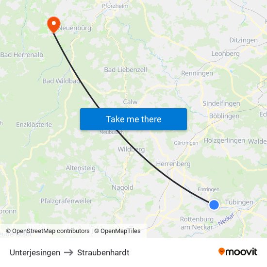 Unterjesingen to Straubenhardt map