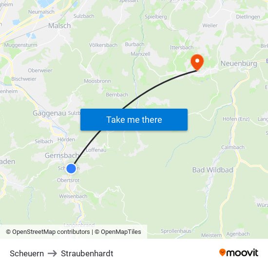 Scheuern to Straubenhardt map