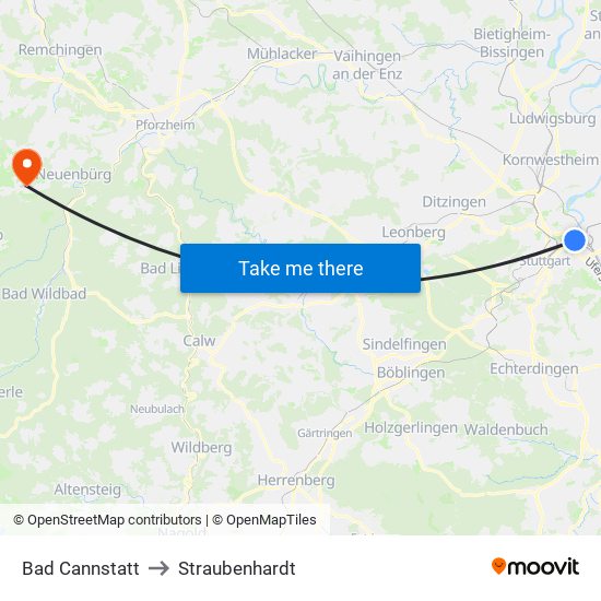 Bad Cannstatt to Straubenhardt map