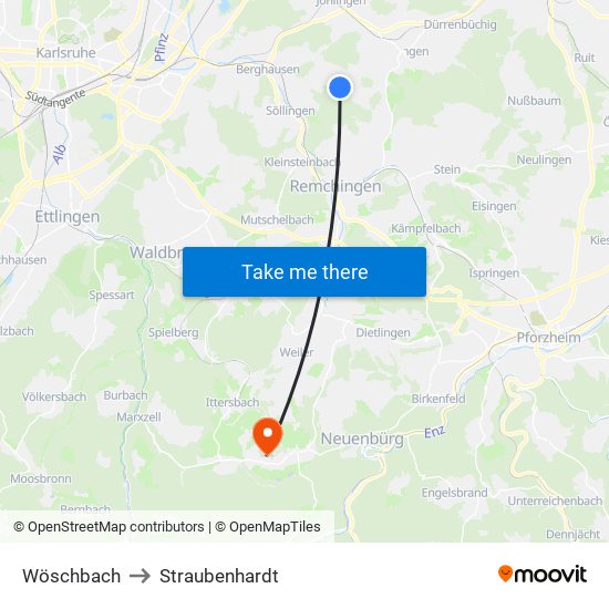 Wöschbach to Straubenhardt map