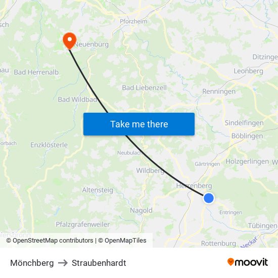 Mönchberg to Straubenhardt map