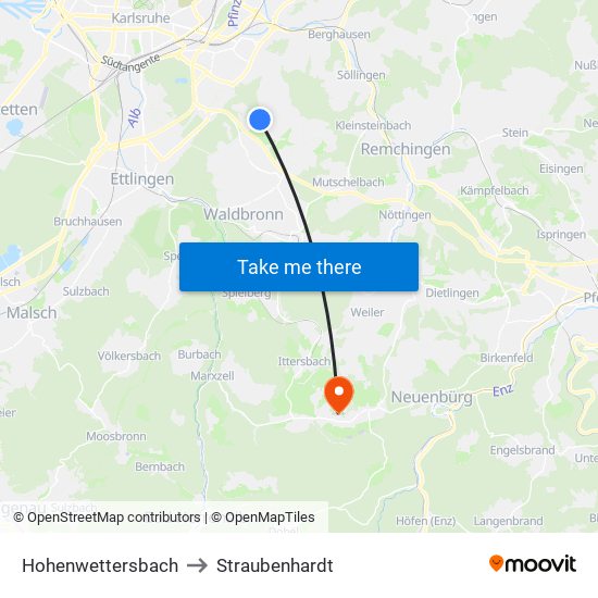 Hohenwettersbach to Straubenhardt map