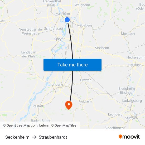 Seckenheim to Straubenhardt map