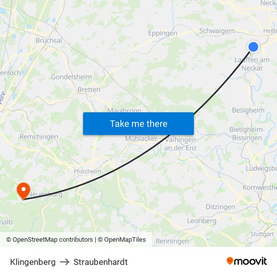 Klingenberg to Straubenhardt map