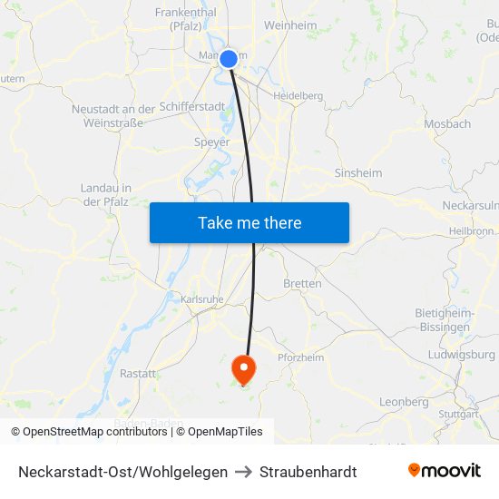 Neckarstadt-Ost/Wohlgelegen to Straubenhardt map