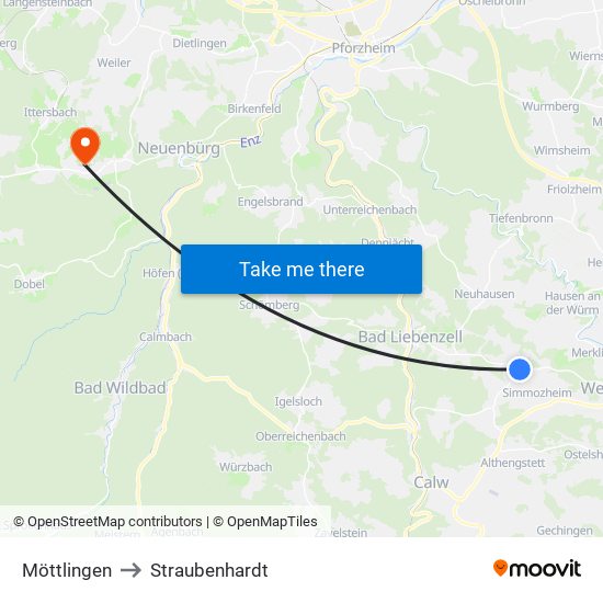 Möttlingen to Straubenhardt map