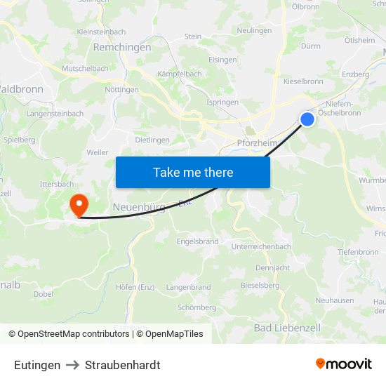 Eutingen to Straubenhardt map