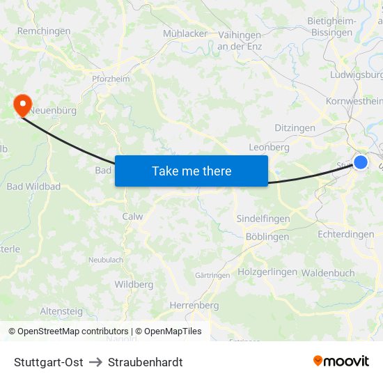 Stuttgart-Ost to Straubenhardt map