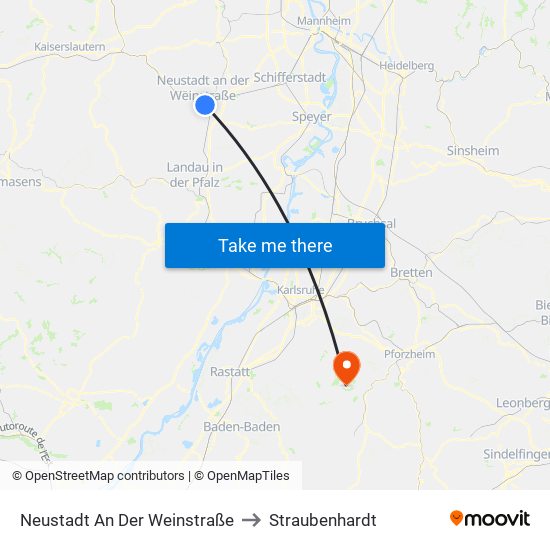 Neustadt An Der Weinstraße to Straubenhardt map