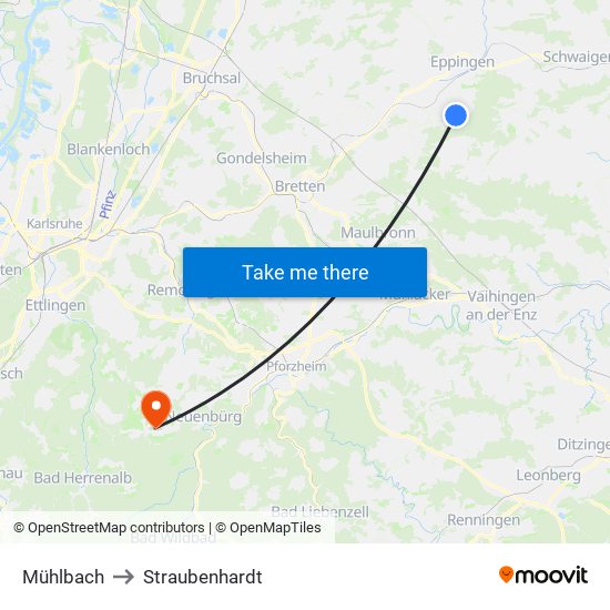 Mühlbach to Straubenhardt map