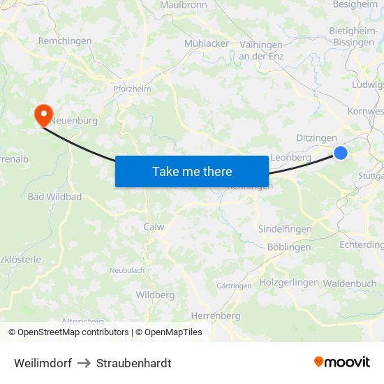 Weilimdorf to Straubenhardt map