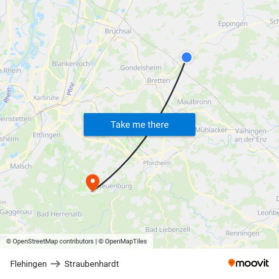 Flehingen to Straubenhardt map