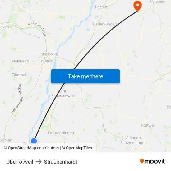 Oberrotweil to Straubenhardt map