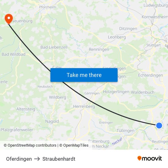 Oferdingen to Straubenhardt map