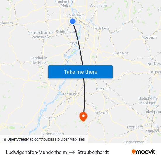 Ludwigshafen-Mundenheim to Straubenhardt map