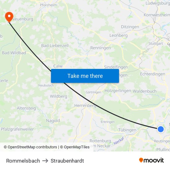 Rommelsbach to Straubenhardt map
