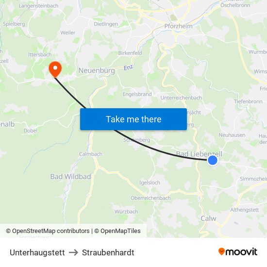 Unterhaugstett to Straubenhardt map