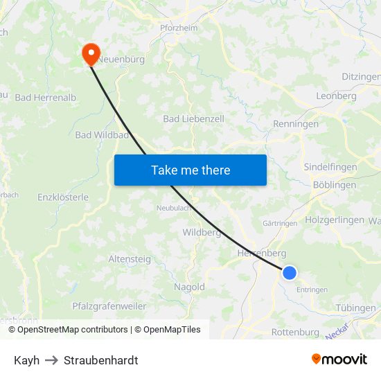 Kayh to Straubenhardt map