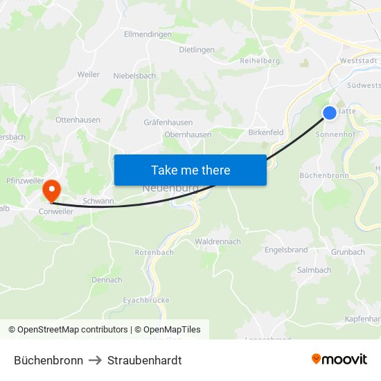 Büchenbronn to Straubenhardt map