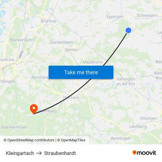 Kleingartach to Straubenhardt map