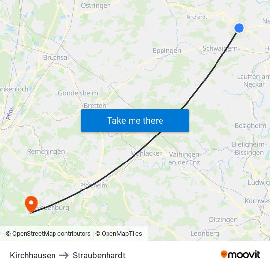 Kirchhausen to Straubenhardt map