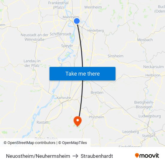 Neuostheim/Neuhermsheim to Straubenhardt map