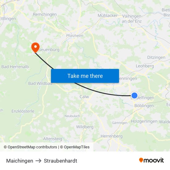 Maichingen to Straubenhardt map