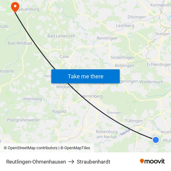 Reutlingen-Ohmenhausen to Straubenhardt map