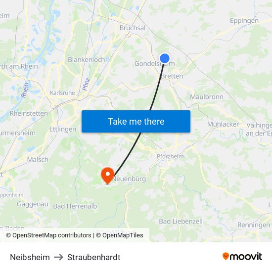 Neibsheim to Straubenhardt map