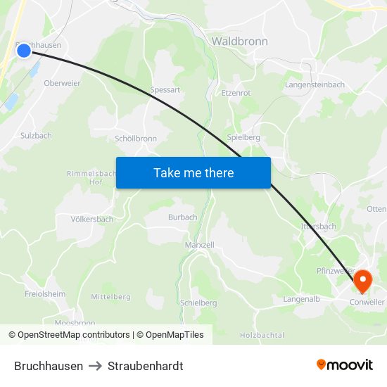 Bruchhausen to Straubenhardt map