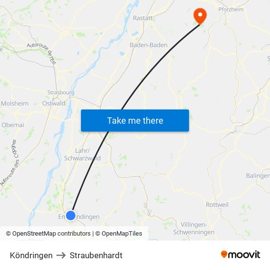 Köndringen to Straubenhardt map