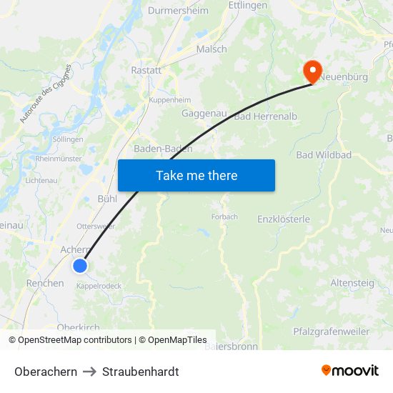 Oberachern to Straubenhardt map