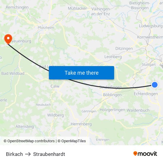Birkach to Straubenhardt map