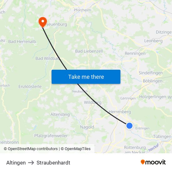 Altingen to Straubenhardt map