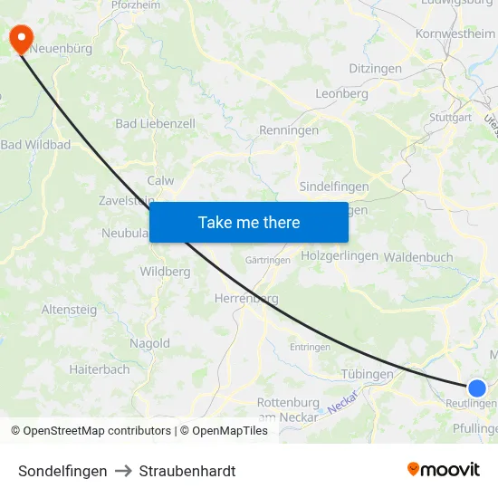 Sondelfingen to Straubenhardt map