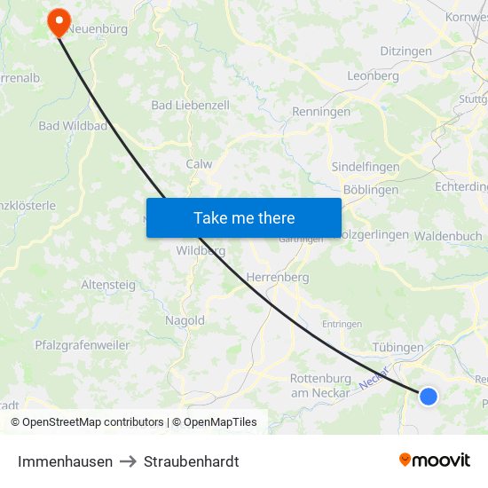 Immenhausen to Straubenhardt map
