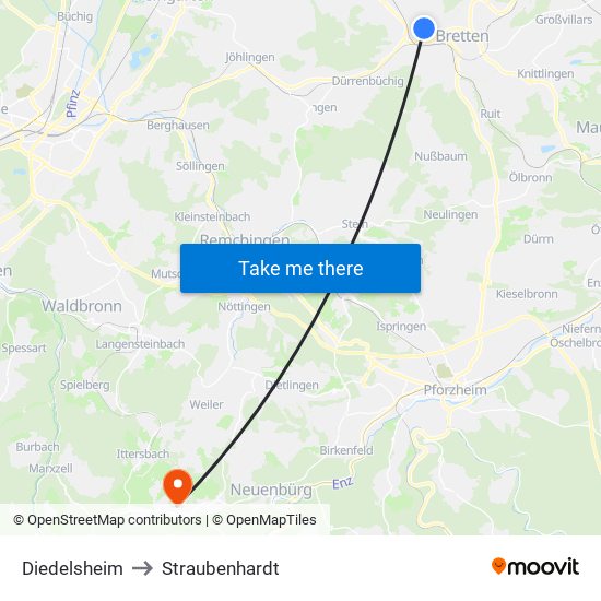 Diedelsheim to Straubenhardt map