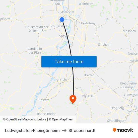 Ludwigshafen-Rheingönheim to Straubenhardt map