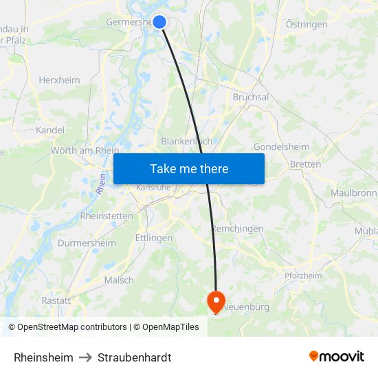 Rheinsheim to Straubenhardt map