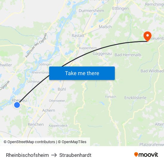 Rheinbischofsheim to Straubenhardt map