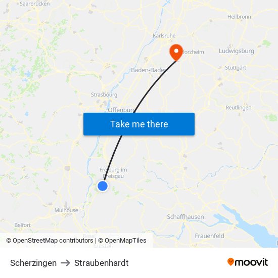 Scherzingen to Straubenhardt map