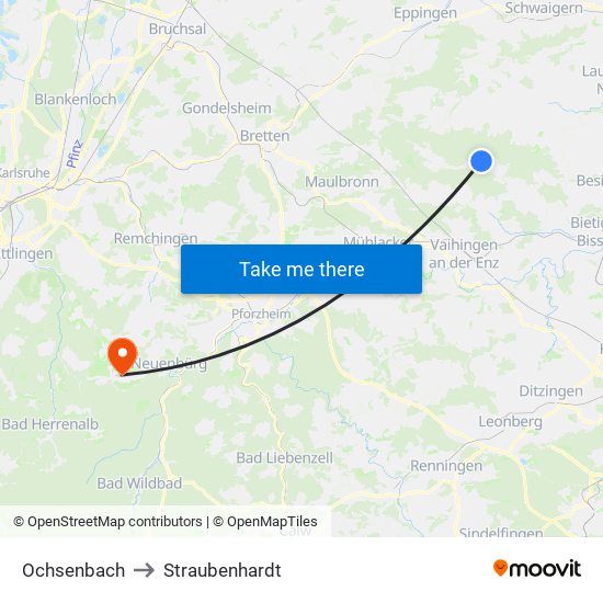 Ochsenbach to Straubenhardt map