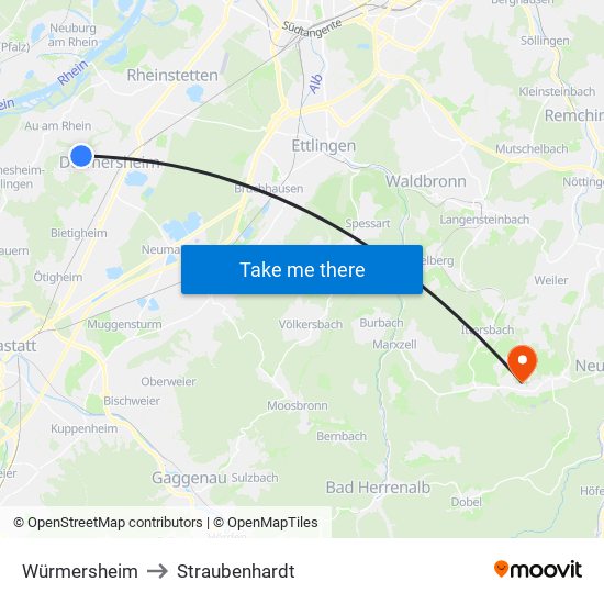 Würmersheim to Straubenhardt map