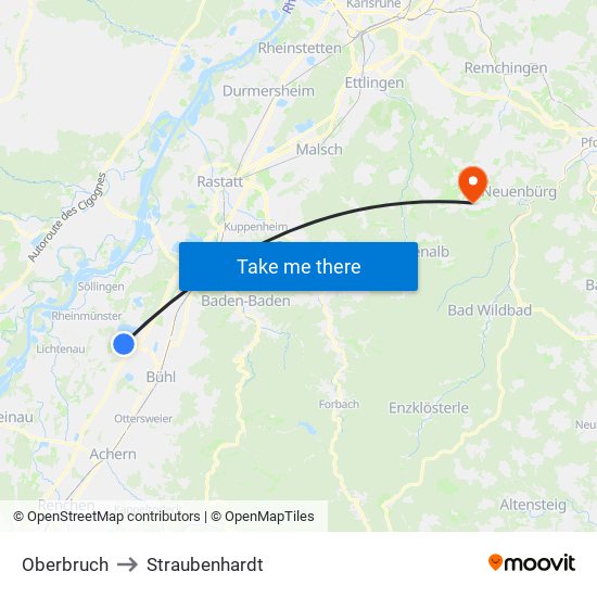 Oberbruch to Straubenhardt map