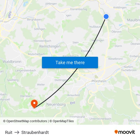 Ruit to Straubenhardt map