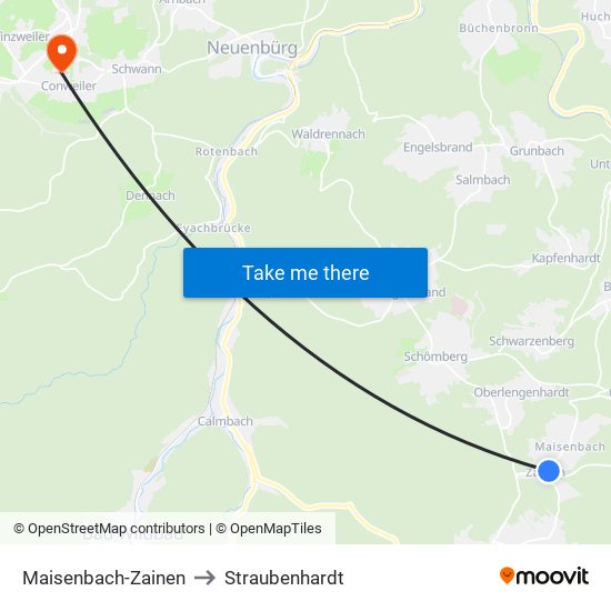 Maisenbach-Zainen to Straubenhardt map