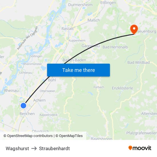 Wagshurst to Straubenhardt map