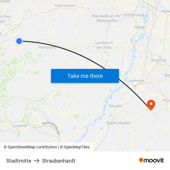 Stadtmitte to Straubenhardt map