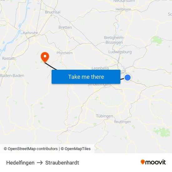 Hedelfingen to Straubenhardt map